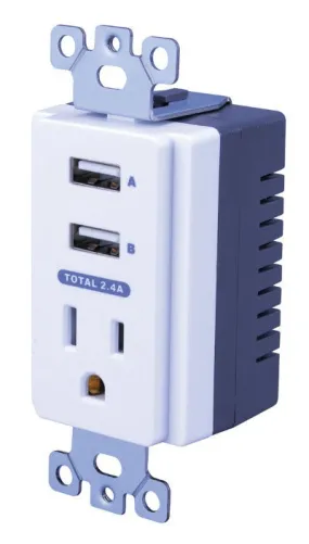 VANCO USBWP5V Dual USB In-Wall Charger with AC Outlet