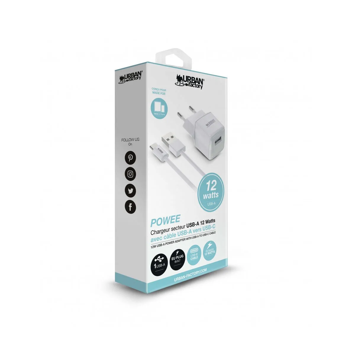 Wall Charger   USB-C Cable Urban Factory PSC25UF White 12 W