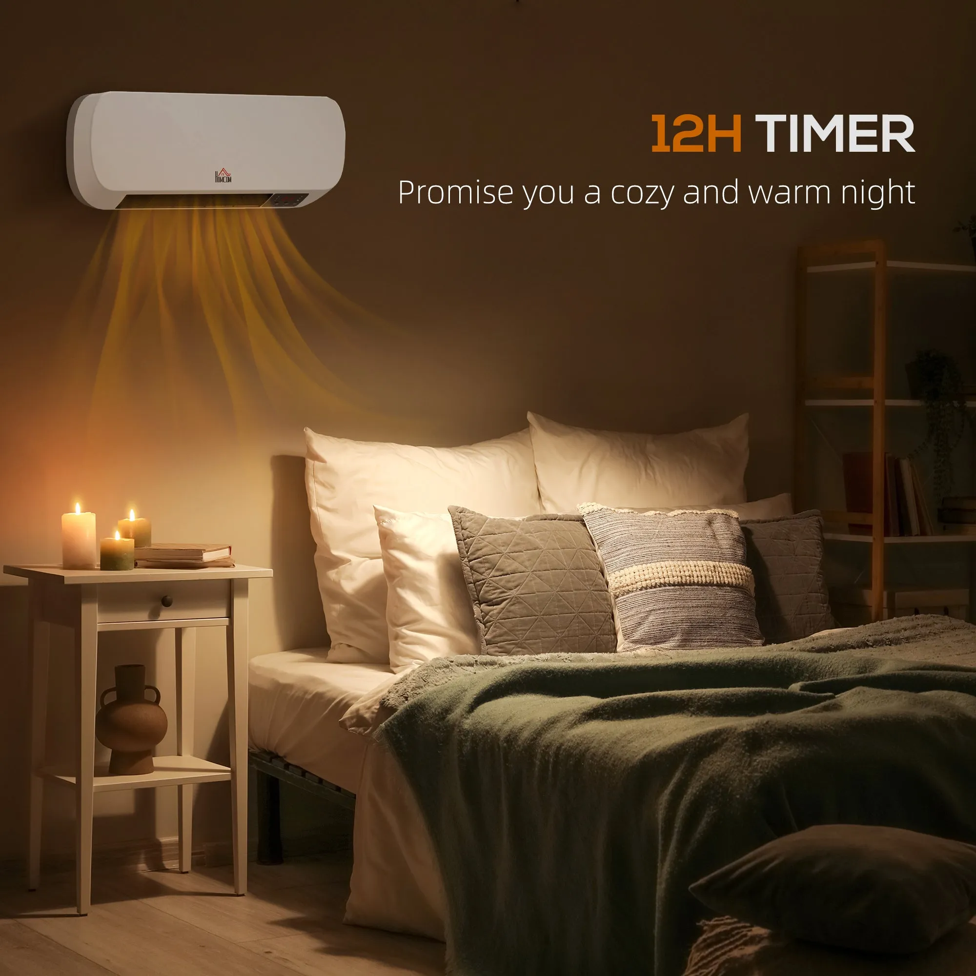 Wall Mounted Electric Heater with Timer Overheat Protection White